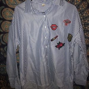 Plus Embroidered Patches Detail Stripped Shirt